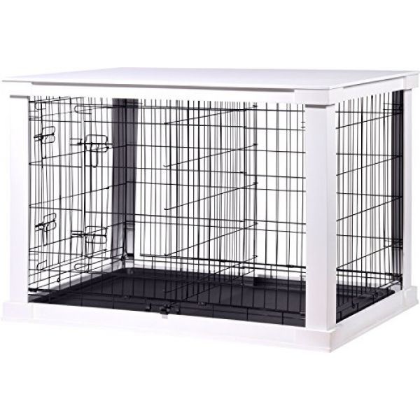 Weißer Hundekennel aus Holz mit Tischplatte