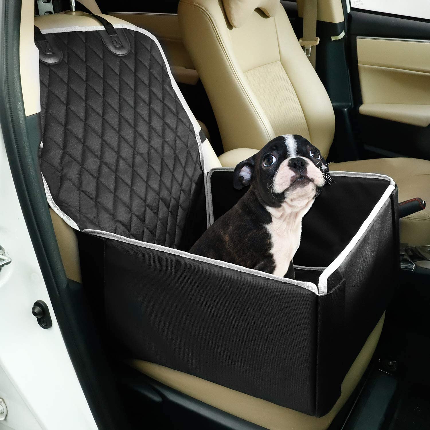 Vertvie Extra Stabiler Hunde Autositz mit 2 Sicherheitsgurt für Kleine Mittlere Hunde Wasserdicht rutschfest Auto Hundetasche Vordersitz & Rückbank 