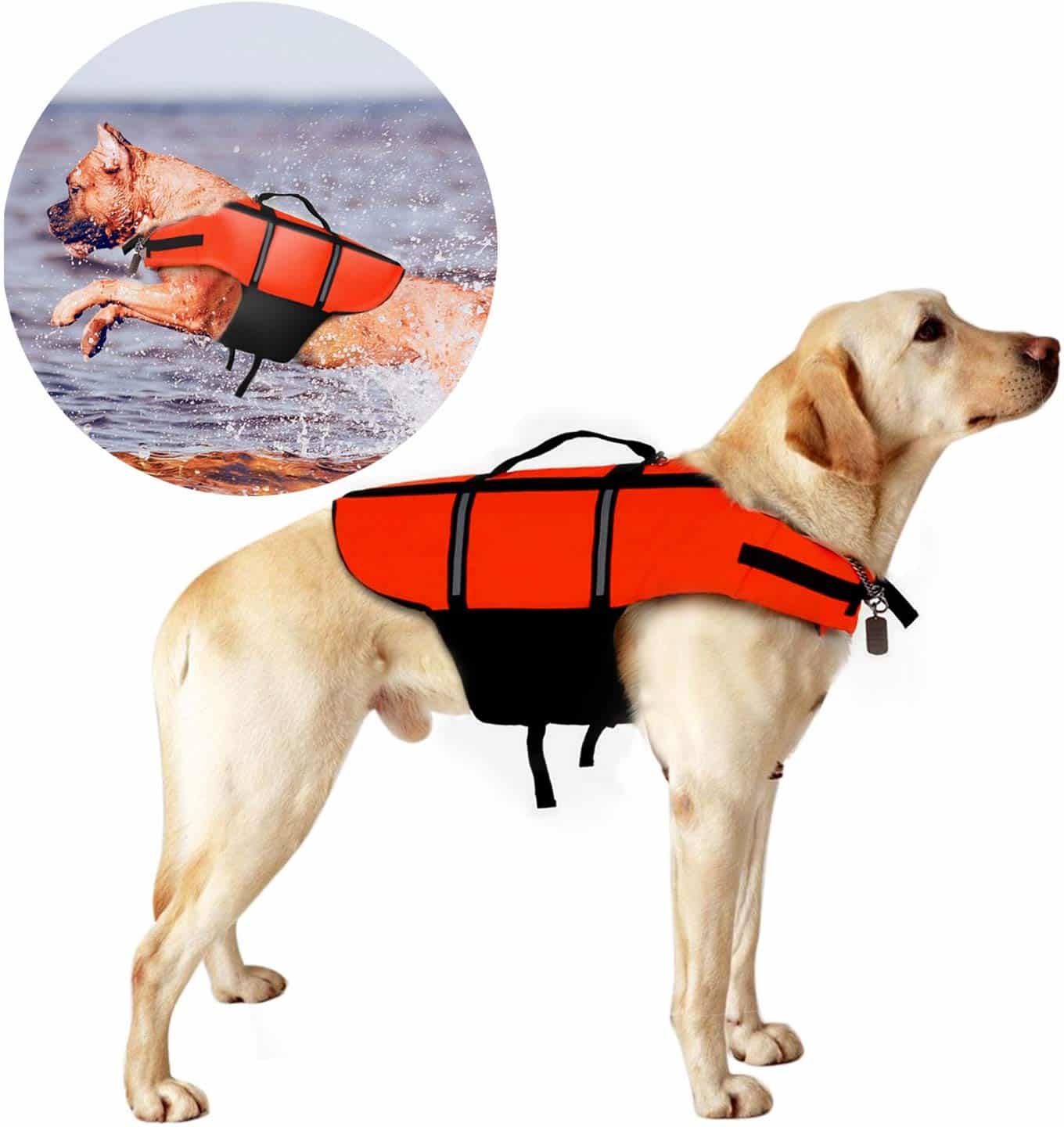 Egurs Hundeschwimmweste mit Reflexstreifen Schwimmjacke Schwimmweste Schwimmhilfe für Hund,Orange