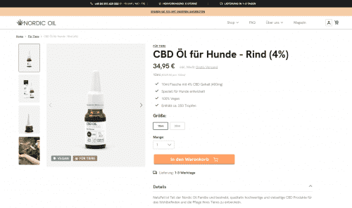 Screenshot von Nordic Oil CBD Öl für Hunde